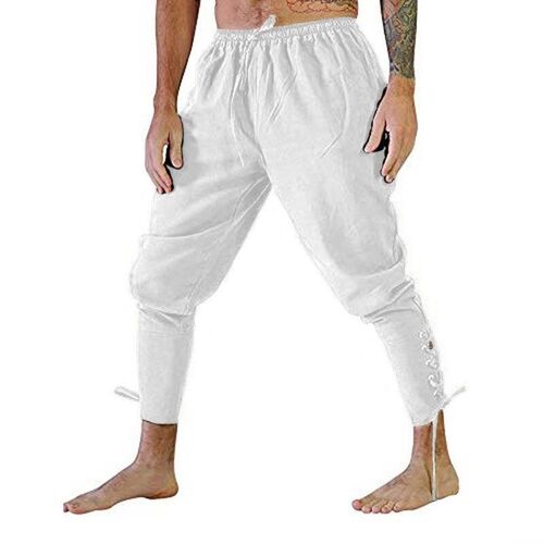 Retro Ankle Strap Pants for Men Medieval Plain Steam Punk Cl