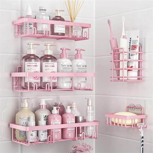 5-Pack Pink Shower Caddy Organizer with Adhesive, Rustproof