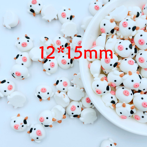 20 Pcs New Cute Mini Cartoon Young Cow Flat Back Resin Caboc
