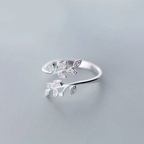 rendy Shiny Crystal Leaf Ring Minimalist Retro Silver Color