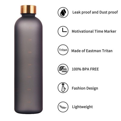 1L Water Bottle With Time Marker 32 OZ Motivational Reusable