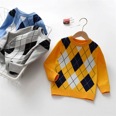 Autumn and winter boy warm sweater plaid lattice long -sleev