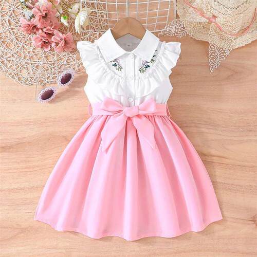 Dress For Kids 2-7 Years old Birthday Ruffled Embroidered Sl