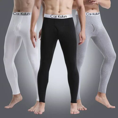 Mens autumn and winter solid color warm pants slim fit autu