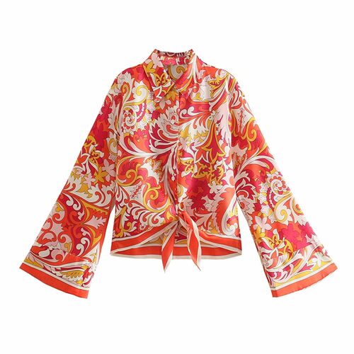 Willshela Summer Two Piece Set Woman Printed Cropped Shirt