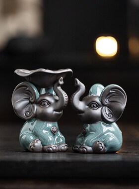 陶瓷大象茶宠摆件创意茶漏托支架精品可养茶玩茶台桌面装饰小配件