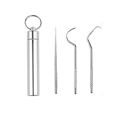 Angzhili 3 Pcs/Set Stainless Steel Toothpicks Kit,Reusabl