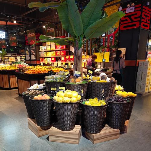 超市水果陈列筐水果筐藤编堆头篮果蔬展示编织货架筐子梯形花茶篮