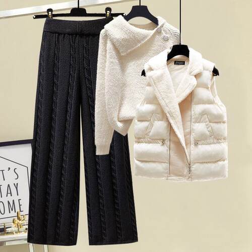 Plus Size Winter Warm 3 Piece Set Women Pullover Sweater + W