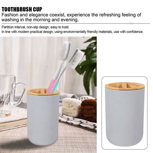 Toilet Brush Toothbrush Cup Holder Bamboo Plastic Bathroom S