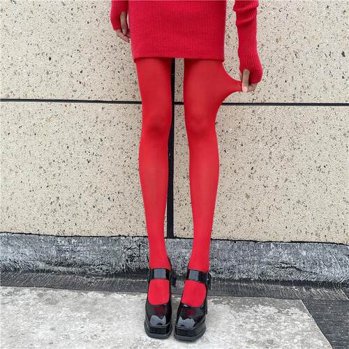 Wine Red Pantyhose Women Long Stockings Tights 打底连体丝袜