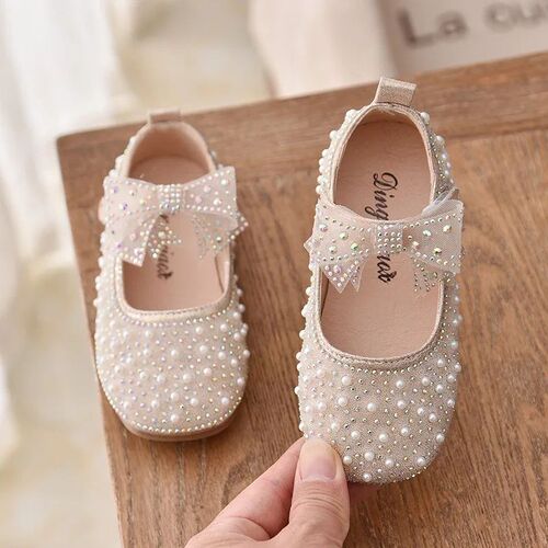 2023 New Girls Princess Shoes Childrens Fashion Bow Rhines