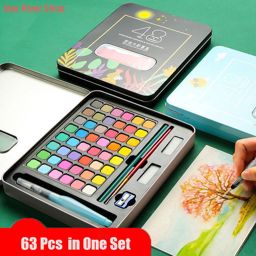 63 Pcs Professional Watercolor Paint Set 48 Colors Painting