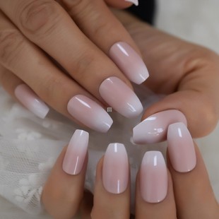 Pink Ombre Fake Nails Coffin Shape Medium Size Ladies Finger