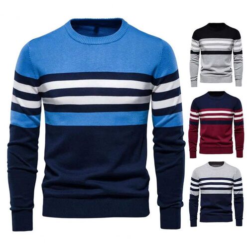 Men Sweater Elastic Cuff Crew Neck Anti-shrink Fit Winter Sw