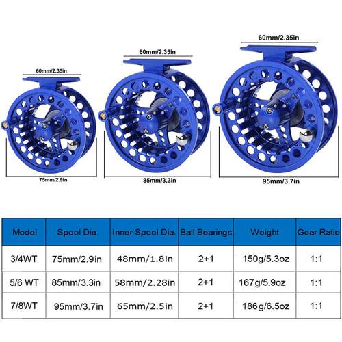 Fly Fishing Reel Aluminum Alloy 3/4 5/6 7/8 WT 2+1BB Interch