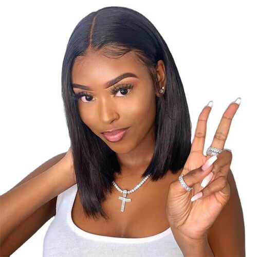 Short Straight Wig for Women European Bobo Middleparted