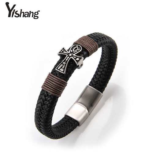 Braided Leather Brlet New Ancient Egypt Cross Stainless Stee