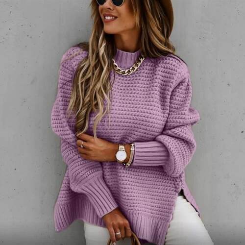 Winter Women Knitted Sweater Casual Half High Neck Oversized