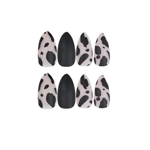 24Pcs/Box Fake Nails Leopard Print Stiletto False  Matte Bla