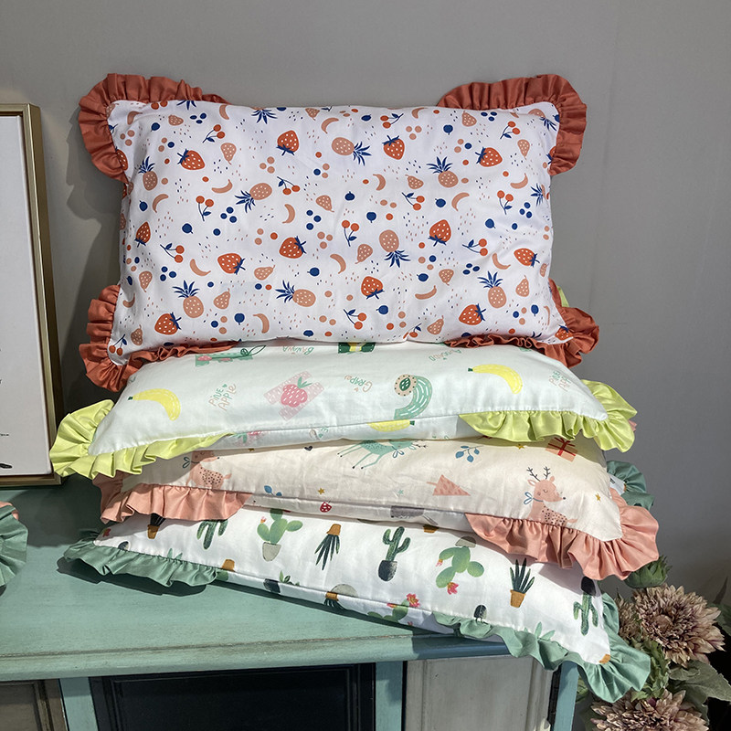 A类40支全棉印花30*50儿童卡通枕套 幼儿乳胶枕记忆枕花边枕头套