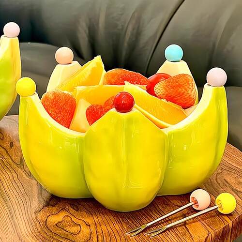 Ceramic Fruit-Shaped Salad Bowl with Matching Fork Set