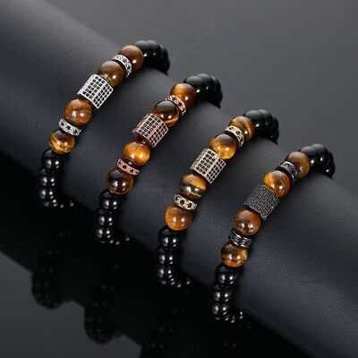 Trendy Lava Stone Men Bracelet Natural Black Cholesterol