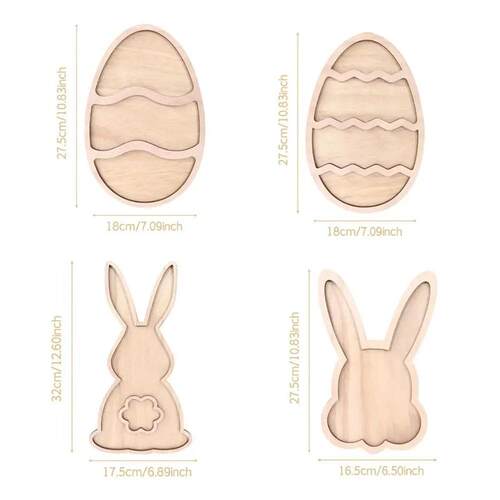 Cute Easter Bunny Serving Tray Cartoon Wooden Dining Plate M