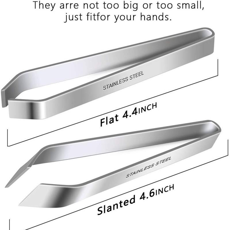 2 Pieces Fish Bone Tweezers, Stainless Steel Flat and Slant - 实物图