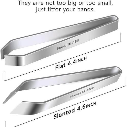 2 Pieces Fish Bone Tweezers, Stainless Steel Flat and Slant