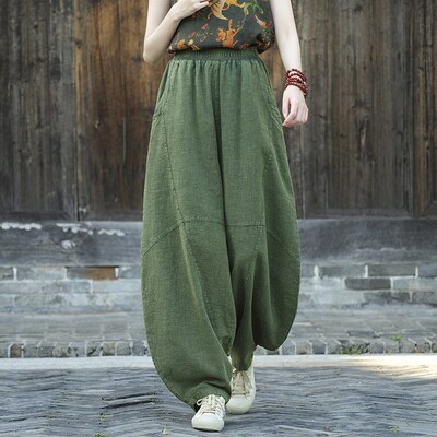 Ramie Sand Stir-fried Old Loose Casual Pants Womens Bloomer