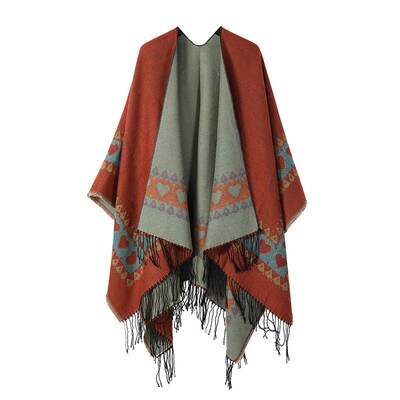 Poncho New Split Warm Shawl Vintage Ethnic Style Scarf Imita