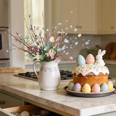 Artificial Easter Flower Easter Colorful Egg Berries Decorat