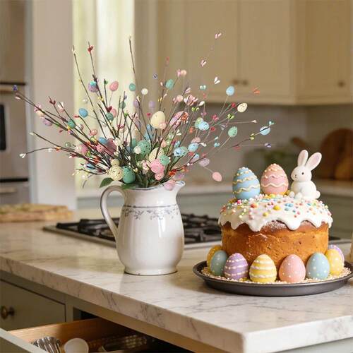 Artificial Easter Flower Easter Colorful Egg Berries Decorat