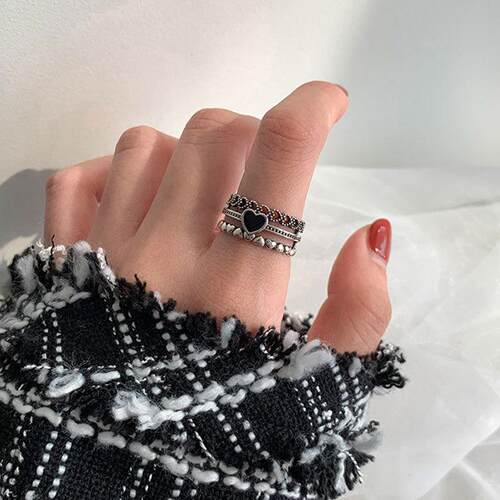 Vintage rendy LOVE Heart Adjustable Rings Punk Hip Pop Angle