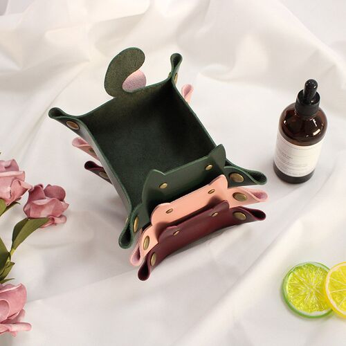 Cute Cat Shape Leather Storage Tray Dice Box Coin Desktop Je