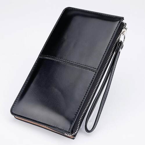 Womens Vintage Oil Wax Leather Zipper Clutch Wallet Female