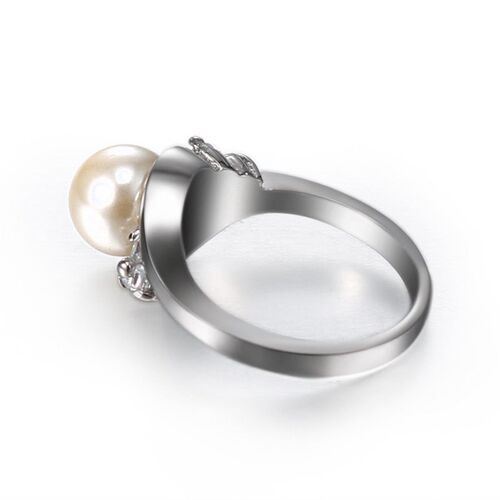 Fashion Pearl Diamond Titanium Steel Ring Personality Simple