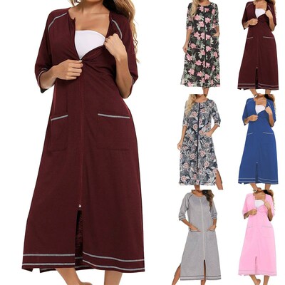 Summer Dresses For Women 2024 Zipper Front Robe Half Sleeve