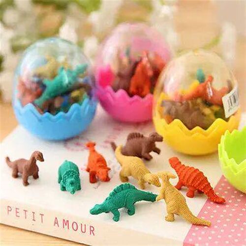 8 Pcs /Pack Mini Rubber Eraser Cute Dinosaur Egg Eraser Box