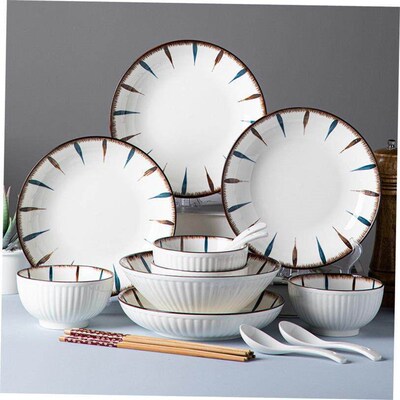 18pcs Set bowls plates ceramic tableware kitchen snack spoon