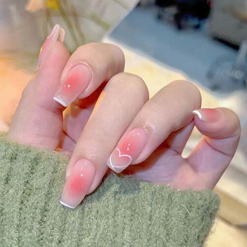 Explosive Style 24pcs False Nail Wearable Heart Sweet And Si