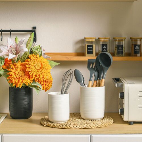 Brushed Ceramic Utensil Holder Kitchen Countertop Organizer