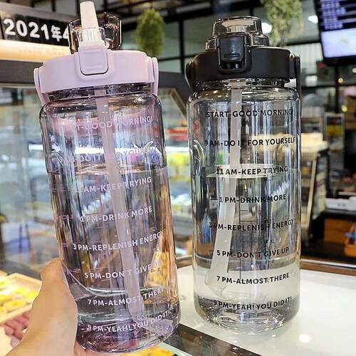 2 Liters Water Bottle with Time Marker Reusable Outdoors Spo
