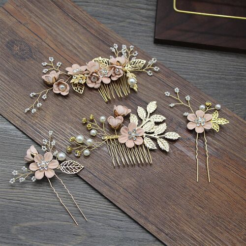 Bridal Headdress Light Blue Pink and White Flower Hair Comb