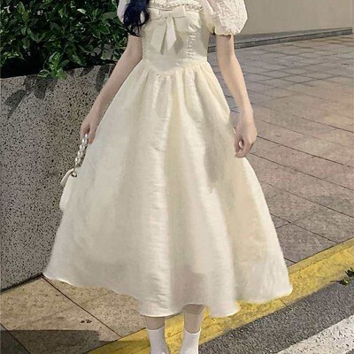 Summer dress for women, sweet and lovely puff sleeves, long