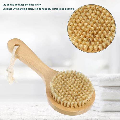 1Pcs Natural Bristle Bath Brush Soft Exfoliating Wooden Body