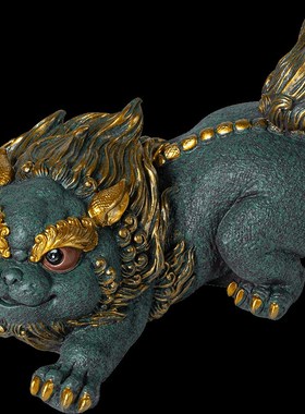 创意招财貔貅瑞兽彩金高档青砂石开业乔迁礼品家居客厅桌面装饰品