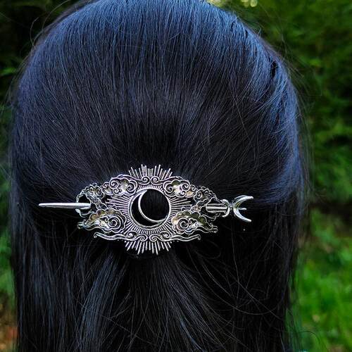 Vintage Renaissance Crescent Moon Cloud Hair Barrette Witchy