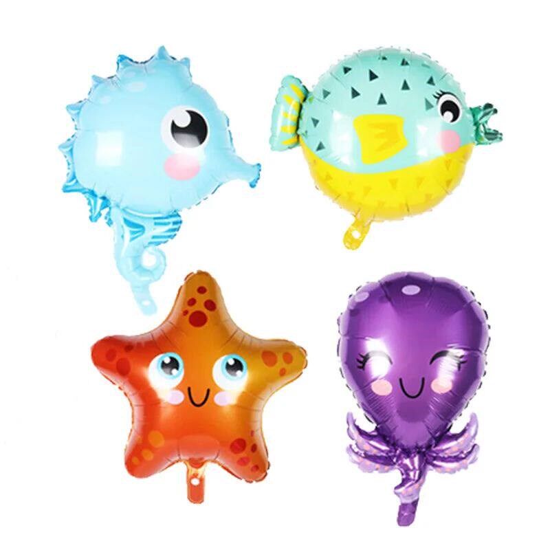 43Pcs Foil Number Ballons Under Sea Ocean World Animals Ball - 实物图